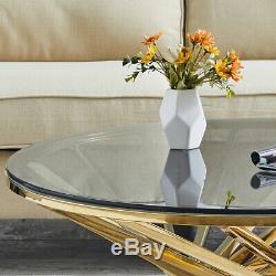 Tempered Glass Top Coffee Table Stainless Steel Legs Side End Tables Living Room