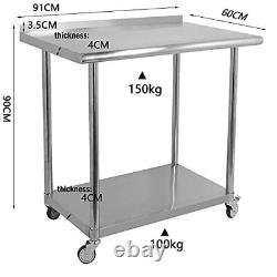 Tonchean Stainless Steel Prep Table Double Layer Commercial Kitchen Work Table
