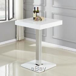 Topaz Bar Table Square In White High Gloss And Stainless Steel