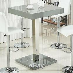 Topaz Glass Top Bar Table In Grey High Gloss And Stainless Steel