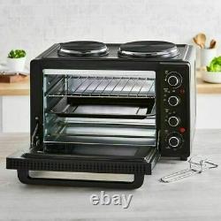 Tower 32L Table Countertop Compact Electric Mini Oven & Grill Black 2 Hotplates