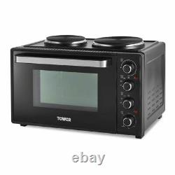 Tower 32L Table Top Compact Electric Mini Oven in Black With Hotplates T14044