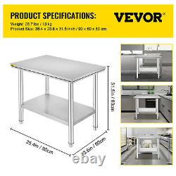 VEVOR 2x3ft Kitchen Work Table Food Prep Catering Worktop Stainless Steel