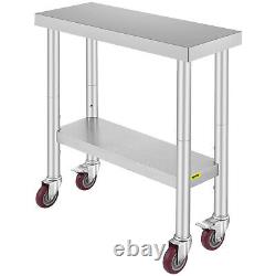VEVOR 30 x 12 Kitchen Work Bench Stainless Steel Table Commercial withWheels