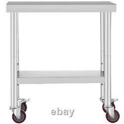 VEVOR 30 x 12 Kitchen Work Bench Stainless Steel Table Commercial withWheels