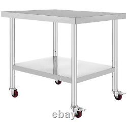 VEVOR 90X76cm Stainless Steel Work Bench Commercial Food Prep Table with Wheels