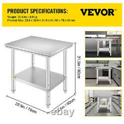 VEVOR Commercial Kitchen Catering Table 24x30 Stainless Steel Work Bench
