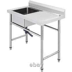 VEVOR Commercial Kitchen Wash Table Stainless Steel Sink Single Bowl Waste Kit