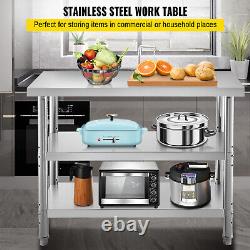 VEVOR Commercial Stainless Steel Table BBQ Prep Table 48x18x33In Restaurant