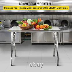 VEVOR Commercial Stainless Steel Work Table 48 x 24 Inch Folding Prep Table