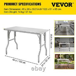 VEVOR Commercial Stainless Steel Work Table 48 x 24 Inch Folding Prep Table