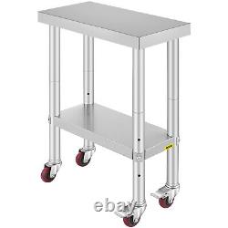 VEVOR Commercial Work Bench Table Kitchen 60x30CM withCaster Stainless Steel Prep