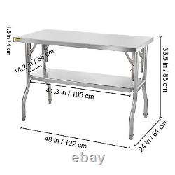 VEVOR Commercial Worktable 48 x 24 Kitchen Work Bench Folding Prep Table SUS