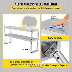 VEVOR Double Overshelf Stainless Steel Overshelf 2-Tier 12 x 48 for Prep Table