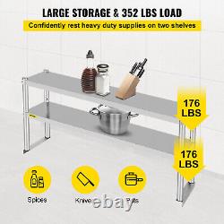 VEVOR Double Overshelf Stainless Steel Overshelf 2-Tier 12 x 48 for Prep Table