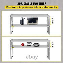 VEVOR Double Overshelf Stainless Steel Overshelf 2-Tier 12 x 48 for Prep Table