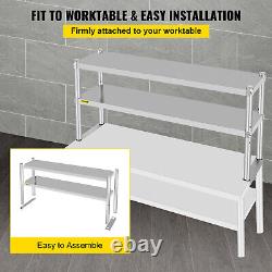 VEVOR Double Overshelf Stainless Steel Overshelf 2-Tier 12 x 48 for Prep Table