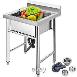 VEVOR Kitchen Wash Table Deep Sink Large Bowl with Waste Outlet Stainless Steel