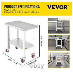 VEVOR Kitchen Work Bench 18x30 Catering Work Table Adjustable Undershelf