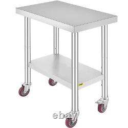 VEVOR Kitchen Work Bench 18x30 Catering Work Table Adjustable Undershelf