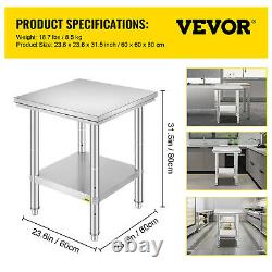VEVOR Kitchen Work Bench Catering Table 24x24 Commercial Stainless Steel