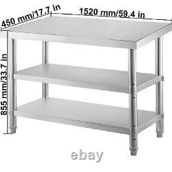 VEVOR Outdoor Food Prep Table 60x14x33in Stainless Steel Table 2 Undershelf