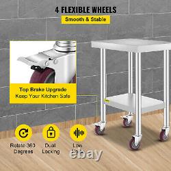 VEVOR Rolling Stainless Steel Kitchen Work Table with Casters Shelving 61x45CM