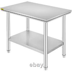 VEVOR Stainless Steel Kitchen Work Bench Commercial Work Prep Table 900mmx600mm