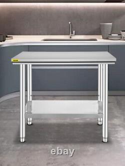 VEVOR Stainless Steel Kitchen Work Bench Commercial Work Prep Table 900mmx600mm