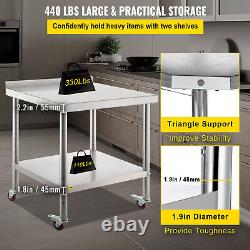 VEVOR Stainless Steel Work Prep Table Kitchen Work Bench 36x24in with 4 Casters