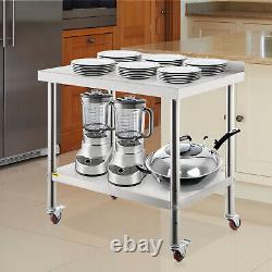 VEVOR Stainless Steel Work Prep Table Kitchen Work Bench 36x24in with 4 Casters