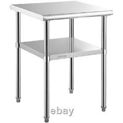 VEVOR Stainless Steel Work Table Commercial Food Prep Table 24x24x36in with Wheels