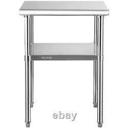 VEVOR Stainless Steel Work Table Commercial Food Prep Table 24x24x36in with Wheels