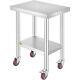 Vevor Work Table With Wheels 24x18 Stainless Steel Food Prep Workbench Shelf