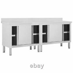 VidaXL 2x Work Tables with Sliding Doors Stainless Steel Kitchen Store Cabinet