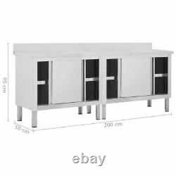 VidaXL 2x Work Tables with Sliding Doors Stainless Steel Kitchen Store Cabinet