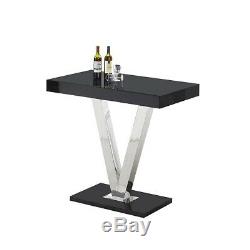 Vienna Glass Bar Table In Black Gloss And Stainless Steel