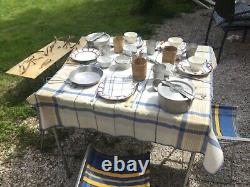 Vintage Picnic Set Table Chairs Utensils Dishes French Suitcase Car Kiss Ply
