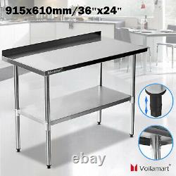 Voilamart Stainless Steel Work Bench Catering Backsplash Table Kitchen 3FTx2FT