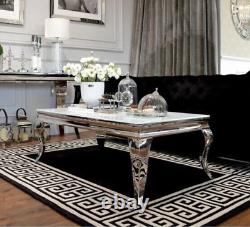 WHITE GLASS LOUIS STYLE COFFEE TABLE STAINLESS STEEL MODERN Sale