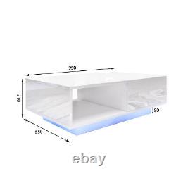White Coffee Table High Gloss RGB LED Side Table Living Room Storage Furniture