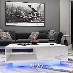 White Coffee Table High Gloss RGB LED Side Table Living Room Storage Furniture