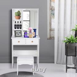 White Dressing Table Vanity Set Makeup Desk Drawers & Sliding Mirror Light Stool