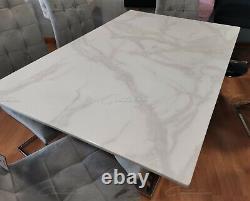 White Elegant 120cm Marble Dining Table Stainless Steel Base 2022