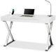 White High Gloss Computer Desk Pc Table With Drawer Stainless Steel Leg Mdf Top