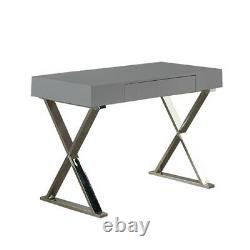 White High Gloss Computer Desk PC Table with Drawer Stainless Steel Leg MDF Top