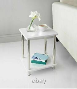 White High Gloss Norsk 2 Shelf Unit With Stainless Steel Legs Coffee Side Table