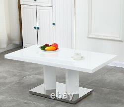 White High Gloss with Stainless Steel Rectangular Coffee Table Home Contemporary