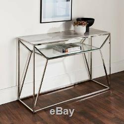 White Marble Glass Console Side Hall Table With Silver Stainless Steel Legs