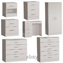 White Modern Chest of Drawers Bedside Table Wardrobe 1 2 3 4 5 Drawer Bedroom